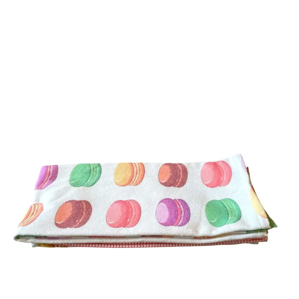 Macaroon Kitchen Towels 18x28 Pop of Color Set of 3 by Mireille Designs NEW